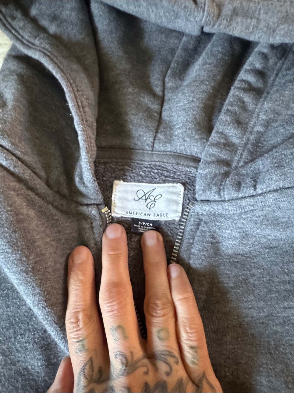 Boxy oversized cropped AE American Eagle double zip hoodie gray grey Small S - Picture 2 of 8